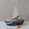 Hello Honey Stoneware Sailboat Shaped Chip and Dip with 2 Sections and Removable Sail, Blue and White